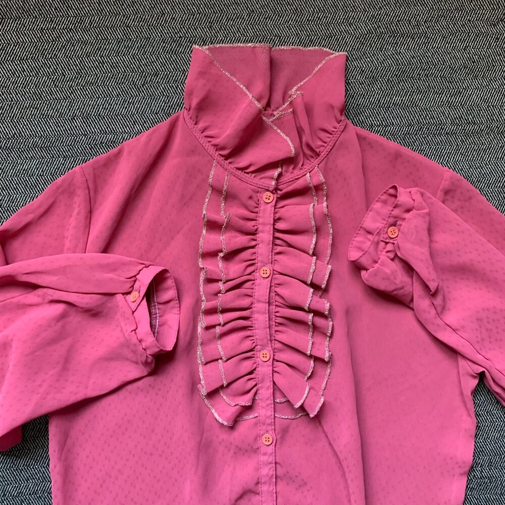 Pink Ruffle Sheer Vintage Blouse - Picture 8 of 16